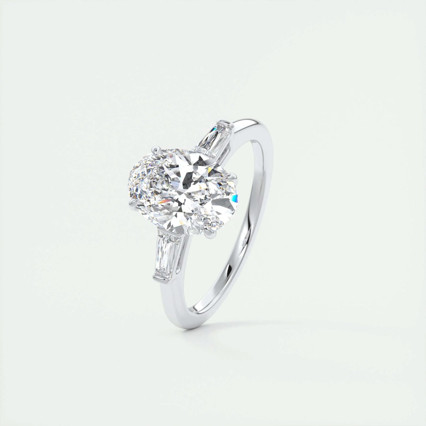 2 CT Oval Three Stone CVD F/VS1 Diamond Engagement Ring