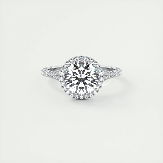 2 CT Round Halo Split Shank CVD F/VS1 Diamond Engagement Ring