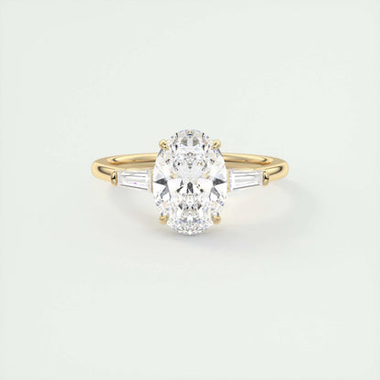 2 CT Oval Three Stone CVD F/VS1 Diamond Engagement Ring