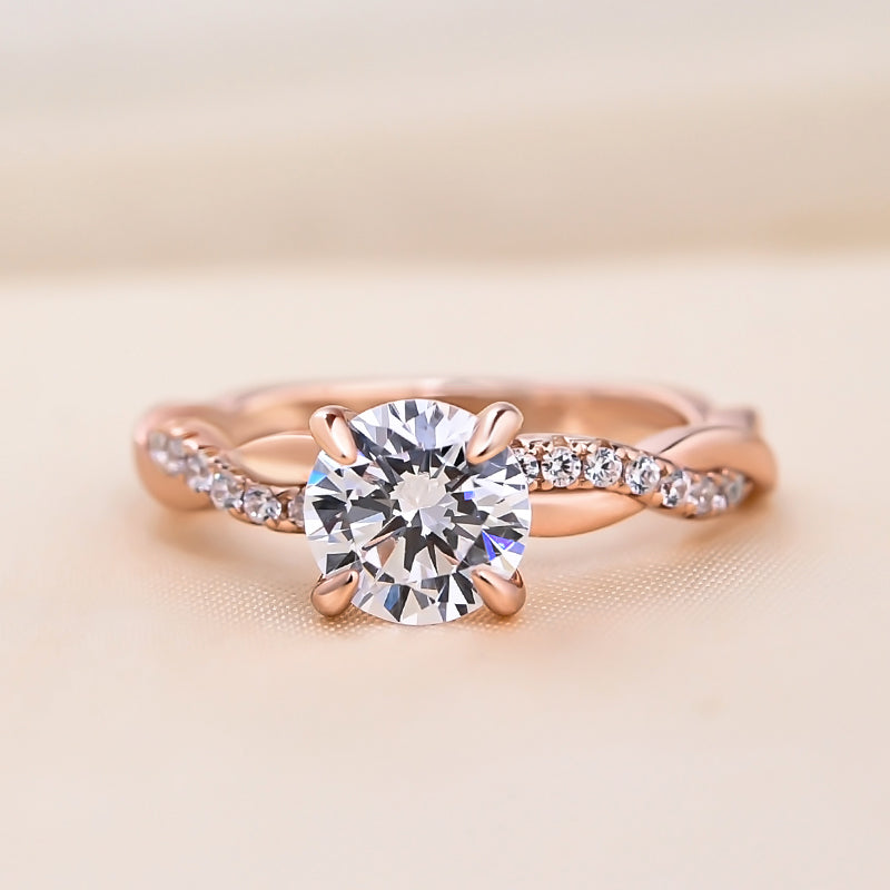 1.25 CT Round Twisted Pave CVD F/VS1 Diamond Engagement Ring