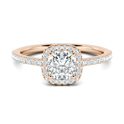 0.76 ct Cushion F- VS1 Diamond Halo & Pave Moissanite Engagement Ring