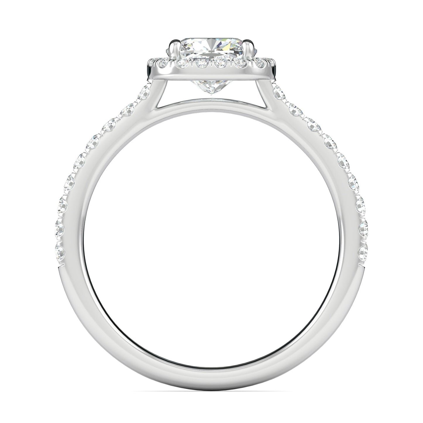 0.76 ct Cushion F- VS1 Diamond Halo & Pave Moissanite Engagement Ring