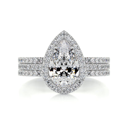 2.0 CT Pear Halo CVD F/VS Diamond Bridal Set