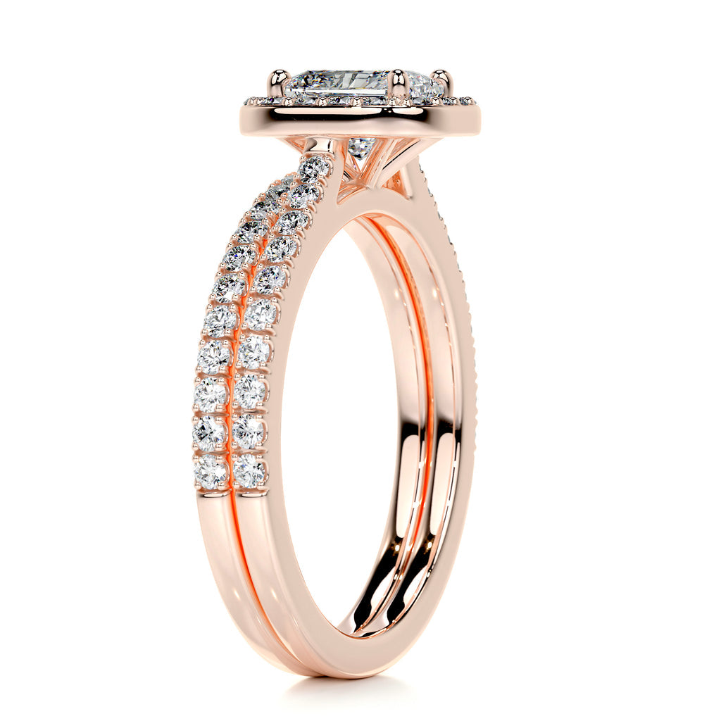 1.0 CT Radiant Halo CVD F/VS Diamond Bridal Ring Set