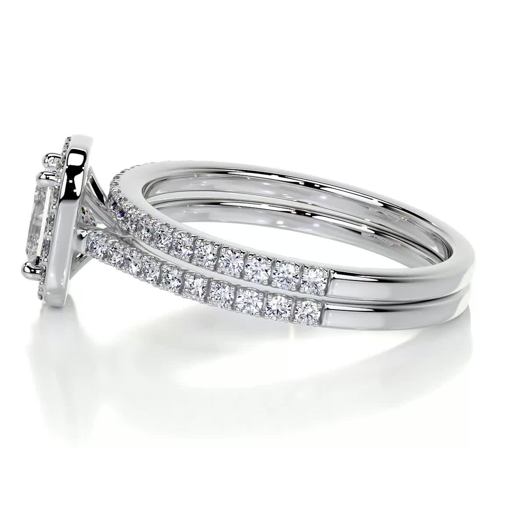 1.0 CT Radiant Halo CVD F/VS Diamond Bridal Ring Set