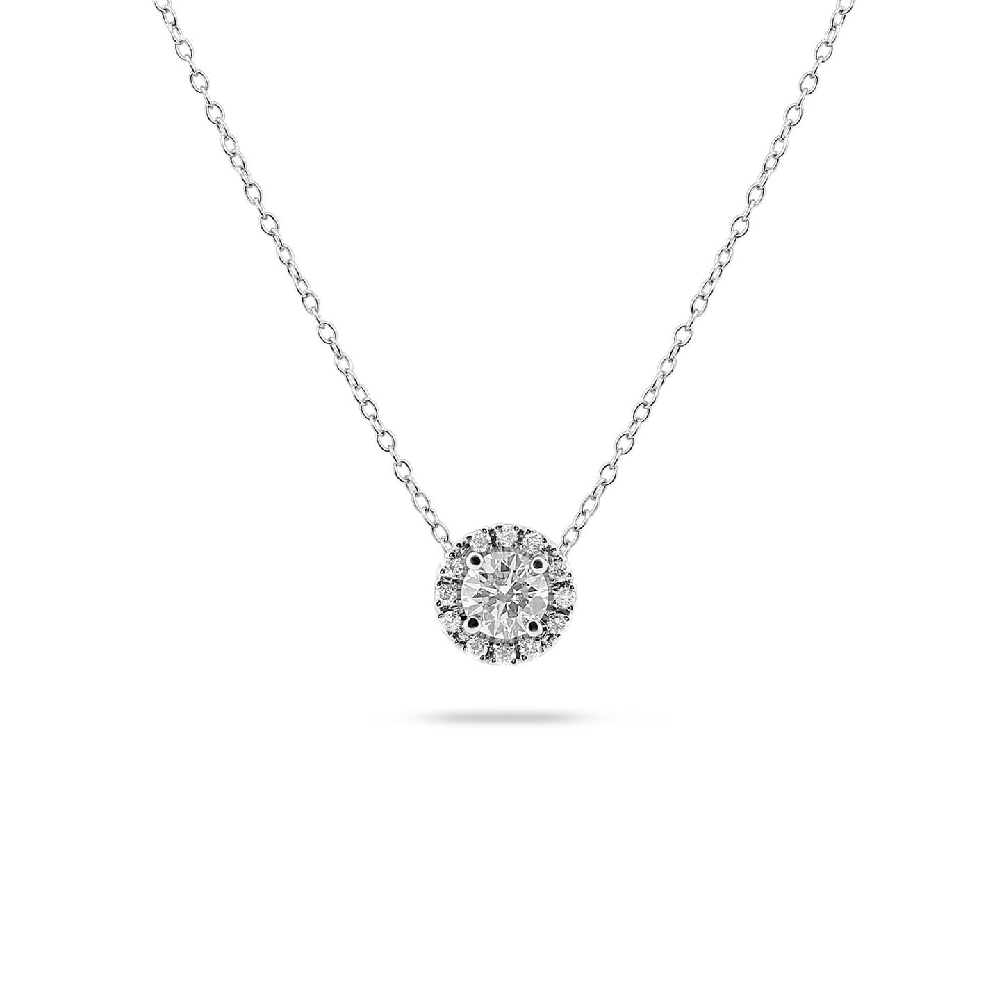 0.55 CT Round Halo CVD F/VS Diamond Necklace