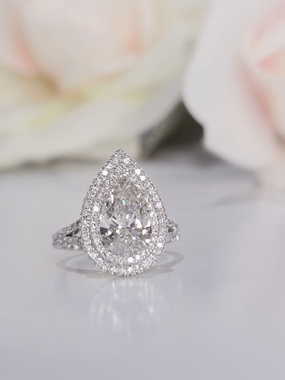 2.30 CT Pear Double Halo CVD G/VS2 Diamond Engagement Ring